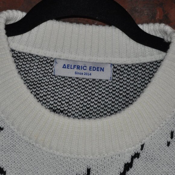 Aelfric Eden Starry Night Jacquard Knit Sweater White Black Distressed Unisex XL - Picture 3 of 5